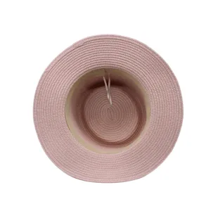 Pink flat top straw hat women summer beach sun protection travel fashion stylish hat