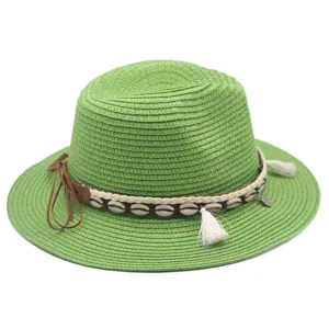 Sommer grüne Strohhut Sonnenhut mit Muschel Quaste geflochtenem Band für Damen und Herren