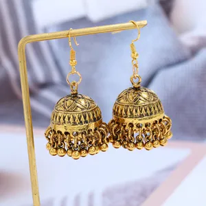 Vintage ινδικά σκουλαρίκια Jhumka για γυναίκες bohemian χρυσού τόνου μεταλλικά κρεμαστά