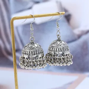 Vintage ασημένια σκουλαρίκια jhumka εθνοτικά μποέμ φούντα κρεμαστά κοσμήματα γυναίκες