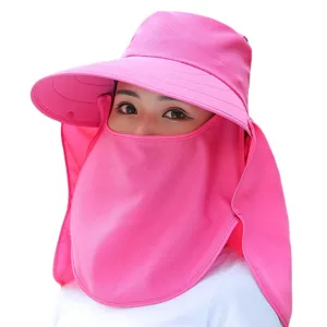 Women anti-UV sun hat with full face cover and wide brim for outdoor summer cycling