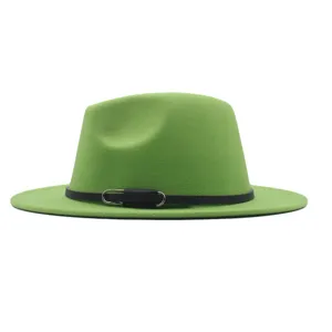 Grüner Filzhut Fedora mit schwarzem Gürtel, stilvoller Damen Hut für Herbst Winter Detailansicht.