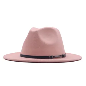 Γυναικείο Ροζ Μάλλινο Καπέλο Fedora Vintage Βρετανικό Στυλ Καπέλο Jazz με Μαύρη Ζώνη