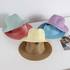 Damen sommer geflochtene fedora sonnenhut strand strohhut freizeit urlaub reise kappe