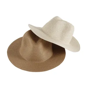 Damen Sommer Stroh Fedora Hut Gewebte Sonnenschutz Strand Strohhut Freizeit Jazz Kappe