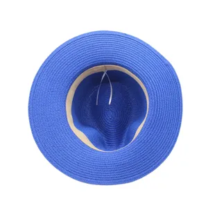 Blauer Strohhut Sommer Sonnenschutz Mode Strandhut Fedora Panama Hut für Damen neu