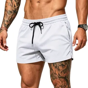 Men's white mesh sports shorts quick dry beach fitness casual breathable summer trunks detail view