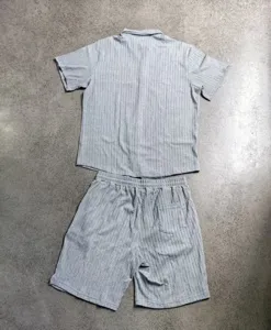 Ensemble chemise manches courtes et short casual homme texture ete vacances gris