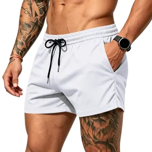 Close-up detail view of white athletic mesh shorts with black drawstring and pockets.