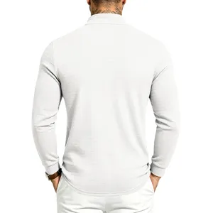 Camiseta hombre manga larga cuello alto media cremallera waffle casual blanco
