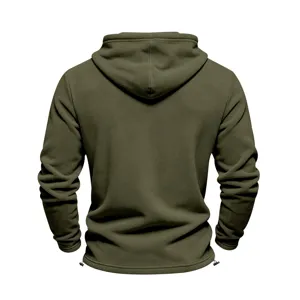 Heren olijfgroene fleece hoodie, casual langermige trui sweatshirt voor herfst en winterse dagen.