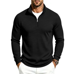 Jersey de Hombre Media Cremallera Cuello Alto Jacquard Cuadros Manga Larga Casual
