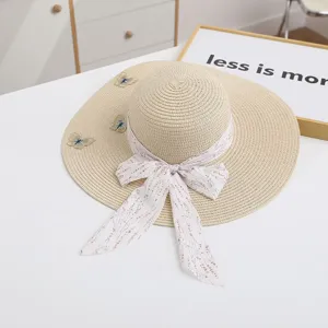 Korean style summer women sun hat large brim ribbon straw hat beach hat outdoor vacation