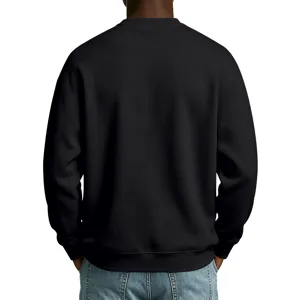 Rückseitenansicht Detail des minimalistischen schwarzen Pullovers aus Premiumstoff.