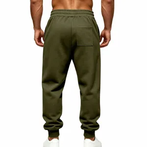 Heren casual fleece jogger detail, olijfgroene sweatpants met elastische tailleband.