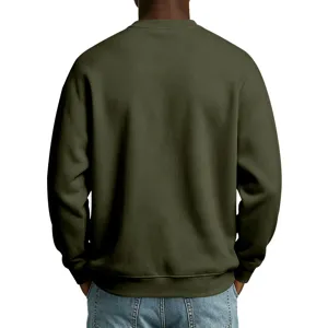 Herren lässiges olivgrünes Sweatshirt mit Rundhalsausschnitt Detailansicht Rückseite.
