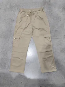 Men's casual khaki cargo trousers featuring a straight leg cut and comfortable drawstring waist.