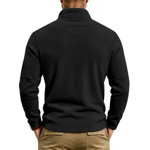 Men's black fleece stand collar half zip pullover jacket casual autumn winter outerwear