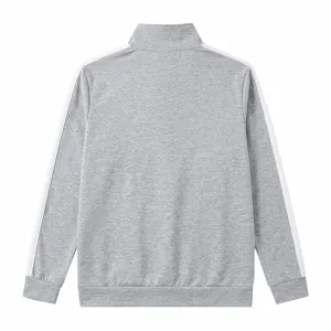 Grey zip-up track jacket for men, stand collar casual athletic wear, casual daily style.