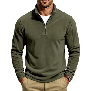 Men's Casual Polar Fleece Sweatshirt Half Zip Stand Collar Thermal Knitted Long Sleeve Top Loose Fit Pullover For Autumn Winter Outwear