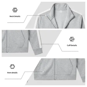 Details van kraag, manchetten en zoom van grijze sportjack voor heren online winkel