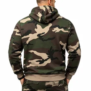 Men's camouflage tactical hoodie with multi-pockets, fleece lined winter thermal top.