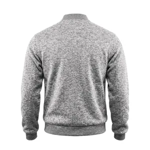 Mens grey knit bomber jacket back view, casual autumn winter cardigan, stylish apparel.