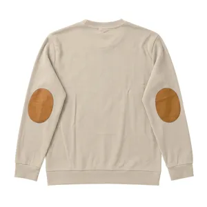 Pull homme vintage côtelé à col rond et manches longues avec coudières marron automne.