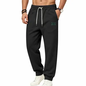 Heren casual fleece joggingbroek winter dikke losse trainingsbroek met wit trekkoord.
