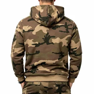 Men's camouflage hooded sweatshirt fleece knit casual streetwear winter top apparel