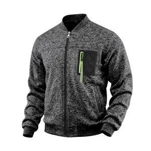 Mens knit bomber jacket with zipper pocket casual winter warm outerwear grey top.