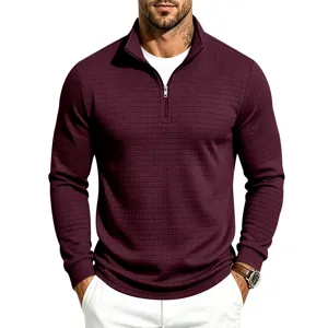 Camiseta De Hombre Cuello Alto Cremallera Waffle Manga Larga Casual Estilo Moda Top