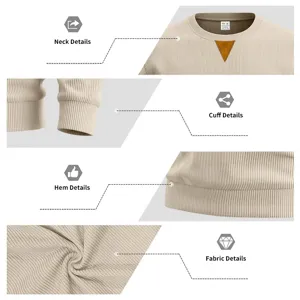 Men's casual crewneck sweatshirt detail view, ribbed fabric, vintage retro style pullover top.