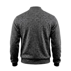 Men's casual dark grey knitted bomber jacket back view detail, autumn winter outerwear coat.