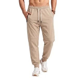 Pantalon de Jogging Homme Beige Casual Sweatpants avec Poches zippées et Cordon Ajustable