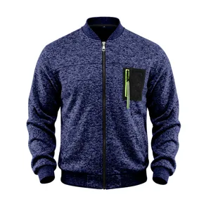 Men's US size autumn winter knit bomber jacket with zipper pocket and stand collar.