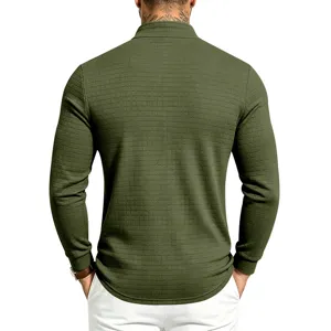 Hombre otoño manga larga camisa punto gofrado media cremallera cuello alto detalle