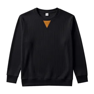 Sweat-shirt homme côtelé manches longues rétro pullover avec patch en V pour l'automne.