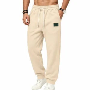 Heren gevoerde casual sweatpants winter dikke losse trekkoord joggers kaki detail
