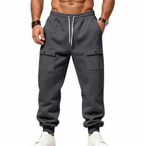 Herren gefütterte Cargo Jogginghose dicke Winter Freizeit lose Sporthose mit Taschen