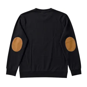 Confortable sweat-shirt noir pour homme à manches longues avec coudières marron.