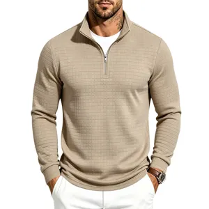 Jersey de hombre cuello alto medio cierre manga larga tejido waffle top casual.