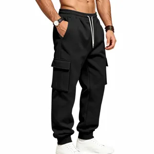 Pantaloni cargo uomo felpati invernali caldi spessi pantaloni tuta casual con tasche.