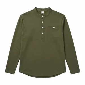 Heren effen kleur lange mouw Henley casual stijl katoenen top in klassiek olijfgroen