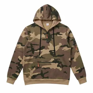 Men camouflage fleece hoodie with half zip and practical pockets comfortable pullover