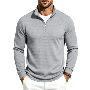 Top pullover hombre casual cuarto cremallera manga larga punto gofre textura fina.