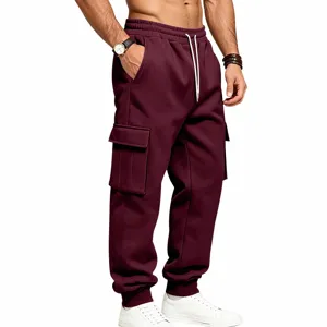 Pantaloni cargo felpati uomo inverno caldi tasche multiple pantaloni tuta dettaglio