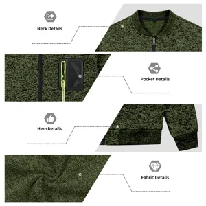 Men's fall winter knit bomber jacket casual outerwear with zipper pocket green melange