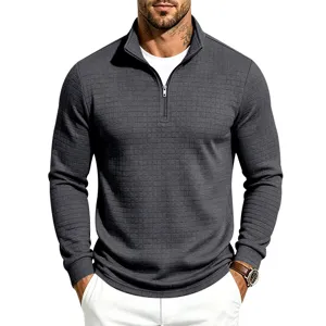 Camiseta hombre media cremallera cuello alzado punto gofrado manga larga casual top