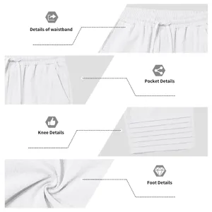 Detailed view of men's casual linen pants featuring elastic waistband, pockets, and hem.